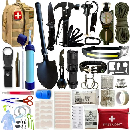 Kit de Premiers Soins – Kit de Premiers Secours - 16 Outils Multifonctions et Plus de 60 pièces de Premiers Soins – Très Complet