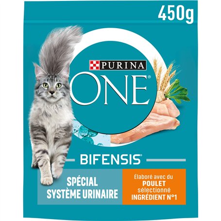 PURINA ONE Bifensis Système Urinaire Croquettes au Poulet et au Blé pour Chats Adultes Sachet Repas de 450 g | Lot de 10