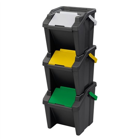 Tontarelli - Set de 3 poubelles empilables MODA 30L avec poignée