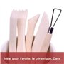 Longivia® 5 Outils de Modelage en Bois de Hêtre Naturel - Outils Sculpture Argile – Kie de Outils Poterie Enfant et Adult – pour