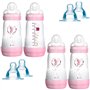 MAM Lot de 4 biberons anti-coliques de 260 ml avec 8 tétines // Taille 1 et 2 dès la naissance