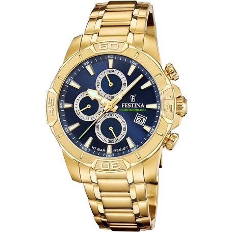 Festina Montre pour Homme F20705/5 Timeless Chronograph Boîtier en Acier Inoxydable Doré Bracelet en Acier Inoxydable Doré