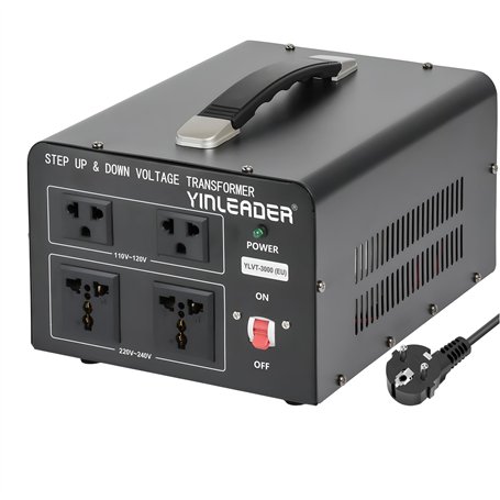 Yinleader 3000VA 110 V Convertisseur de tension USA transformateur toroïdal 3000W – Entrée : 110 V ou 220 V - Sortie : 110 V et