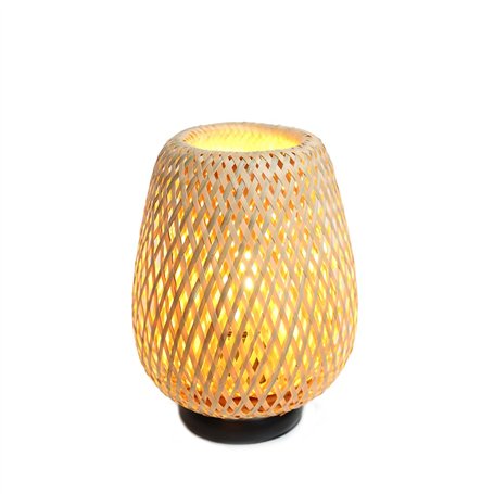 Alpinaluz Lampe de Table Nordique Rustique avec Abat-Jour en Rotin Naturel et Fibre de Bambou