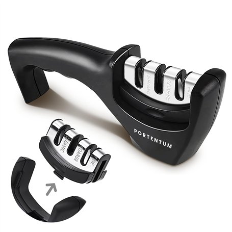 PORTENTUM Aiguiseur couteaux professionnel manuel pour couteaux de cuisine 3 phases - Affuteur de couteaux avec design ergonomiq