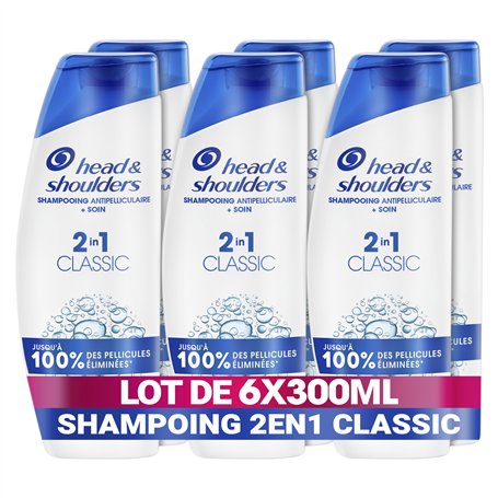 Head & Shoulders Classic 2 en 1 Shampoing Antipelliculaire 6x300ml; Jusqu'à 100% des Pellicules Éliminées