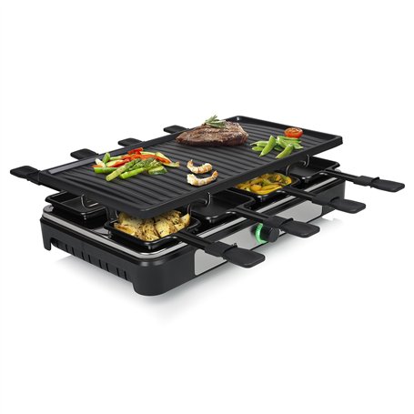 Tristar Raclette - 8 personnes - Surface de cuisson 42 x 23 cm - Thermostat réglable avec anneau lumineux - 1400 W - Noir - RA-2