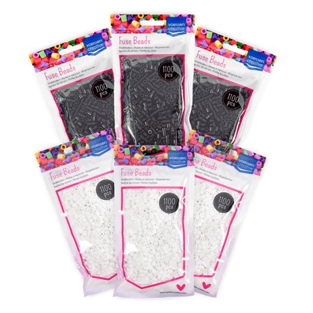 Vaessen Creative Kit Perles à Repasser 2 x 1100 Pièces Noir et Blanc de 5 mm – pour Loisirs Créatifs