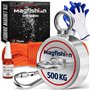 MAGFISHION Aimant Neodyme Puissant - Traction de 500KG (2 x 250kg) - Aimant de Pêche - Ø75mm - Peche a l'aimant avec de Corde (2