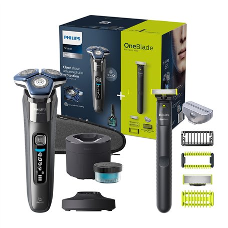 Philips Shaver S7000 - Rasoir électrique Wet & Dry Chrome foncé avec technologie SkinIQ avec tondeuse rétractable