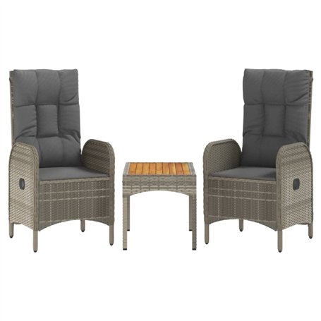 Salon de jardin 3 pcs avec coussins Gris Résine tressée