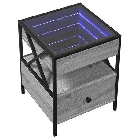 vidaXL Table de chevet avec LED Infinity - Structure en bois/métal - Gris Sonoma - 40 x 40 x 51 cm - Charge maximale : 40 kg