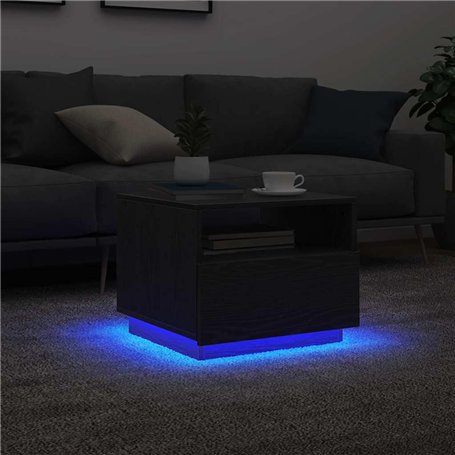vidaXL Table Basse avec lumières LED chêne Noir 50x49x40 cm