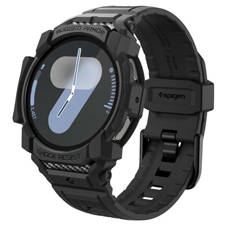 Spigen Rugged Armor Pro Coque avec Bracelet Compatible avec Samsung Galaxy Watch 7 44mm (2024) - Noir Mat