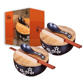 zaqiming Bols à Ramen en céramique 1000ML Noir Japonais Bol à soupe pour Céréales Salade Dessert Pâtes Soupe