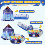 Tente de Jeu de Fusée 3 en 1 avec Tunnel de Fosse à Balles Enfant Astronaute Espace 3PC Playhouse Intérieur Extérieur Pliable Po