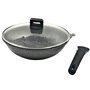 GREBLON poêles Wok façon Pierre avec couvercle de Haute qualités Anti-Adhérente Compatible Tous Feux 100% Induction adapté au Fo