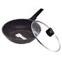 GREBLON poêles Wok façon Pierre avec couvercle de Haute qualités Anti-Adhérente Compatible Tous Feux 100% Induction adapté au Fo