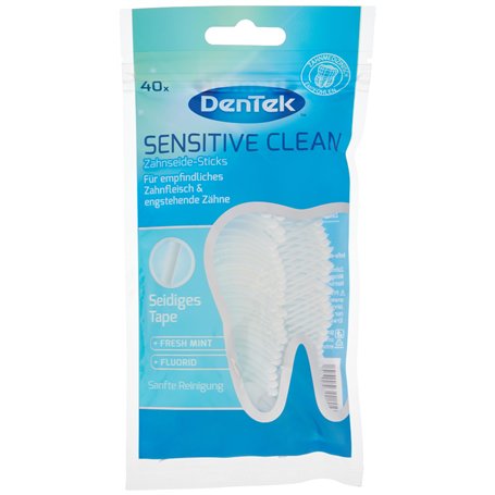 Dentek Sensitive Clean 40 bâtonnets de soie dentaire pour gencives sensibles et dents