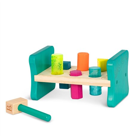 B. toys by Battat BX1762Z - Colorful Pound & Play - Banc en Bois à Marteler pour Insérer les Piquets dans les Formes Leurs Corre