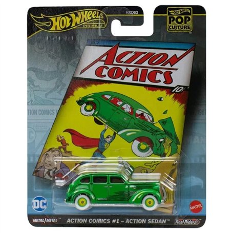 Hot Wheels Voiture en métal - Superman ACTION COMICS 1 ACTION SEDAN - Die Cast Scala 1:64 - longueur 8 cm - HVJ50 - Série Pop Cu