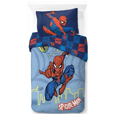 Jay Franco Marvel Spiderman Pouvoir de Héros 100% Coton Parure de Lit Simple - Inclus Taie d'oreiller 50 x 70 cm