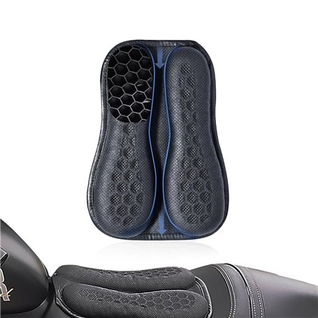 CHCYCLE Coussin de siège passager pliable pour moto - Gel haute élasticité 3D nid d'abeille - Confortable et respirant - Absorpt