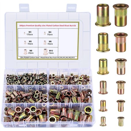 300 Pièces Écrou de Rivet Acier Carbon