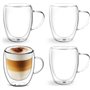 4 x 350 ml Tasses à Café en Verre à Double Paroi Avec Poignée