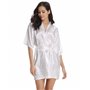 Vlazom Peignoir Satin Femme Robes de Chambre et Kimonos de Mariée Robes de Chambre Soie Court Kimono Col V avec Ceinture,Blanc F
