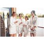 Vlazom Peignoir Satin Femme Robes de Chambre et Kimonos de Mariée Robes de Chambre Soie Court Kimono Col V avec Ceinture,Blanc F