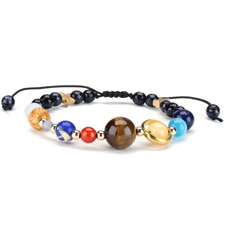 Senlinmu Galaxy Système Solaire Bracelet Tressé Univers Les Neuf Planètes Étoile Pierre Naturelle Perles Bracelets Réglables Bra