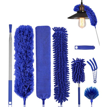 Bixury 8 Pièces Plumeau Telescopique Microfibre Plumeau Poussiere Lavable Microfibre Longueur Totale Jusqu'à 280 cm pour Plafond