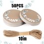 50pcs Étiquettes Kraft Étiquettes Rond avec Cordon de Chanvre Motif Feuilles Bricolage pour Emballage de Cadeau Sac Cadeau Décor
