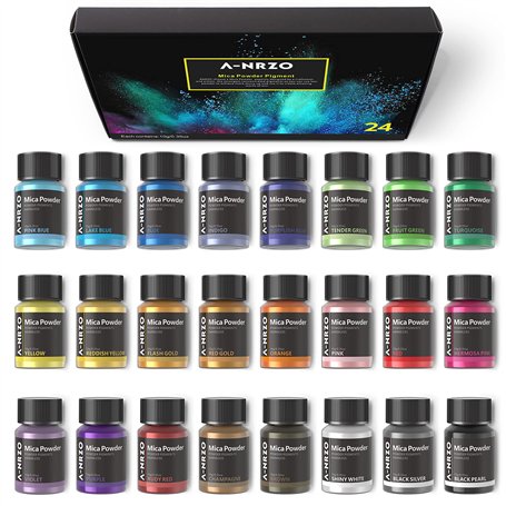 Poudre De Mica - Pigment RéSine éPoxy 24 Couleurs*10g Pigment de Qualité Cosmétique Naturel、Colorant De Savon En Poudre MéTalliq
