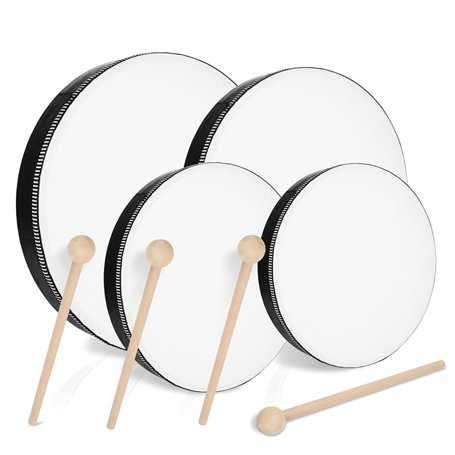 MIVIDE Lot de 4 Tambourins à Main en Bois avec Maillet