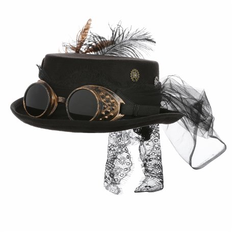KarneLux Chapeau cylindrique steampunk pour femme - Chapeau avec lunettes donc accessoire de costume - Idéal pour le carnaval et