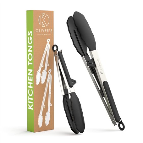 Oliver's Kitchen ® Pince de Cuisine Alimentaire x2 en Silicone et Inox avec Clip de Verrouillage pour un Rangement Facile - Idéa