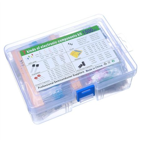 KSOPUERT Lot de 1500 composants électroniques - Résistances à couche métallique DIP - Diodes LED - Diodes communes - Transistors