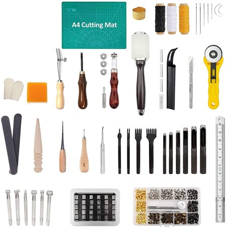 Cuir à coudre outils Kit de 151 pièces outils de travail du cuir - Outils et fournitures pour le travail du cuir - Tapis de déco