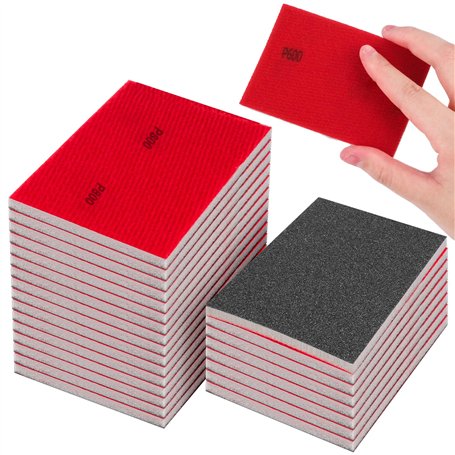 24Pcs Éponge de Ponçage Éponges Abrasives à Grain 180-3000 Cale a Poncer Kit Papier Abrasif Sec et Humide pour Modèle de Constru