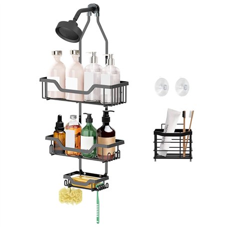 SLTAXAR Etagere Douche à Suspendre Noir Sans Percage Porte Gel Douche Salle de Bain Étagère de Rangement Douche Porte Savon Douc