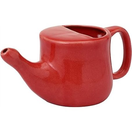Ancient Impex Pot Neti en céramique anti-déversement avec 5 sachets de sel de Neti – Couleur rouge
