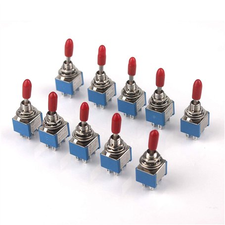 10Pcs AC 250V/3A 120V/6A ON/ON Interrupteur à 2 positions 6 Broches SPDT Mini Interrupteur à Bascule avec capuchon en plastique