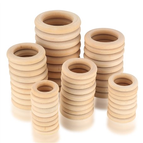 60 Pièces Anneaux de Bois Naturel
