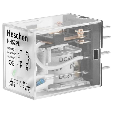 Heschen Gereral - Relais de puissance HH52P-L - Bobine 6 VDC - 5 A 240 VAC/28 VDC DPDT - Bornes à 8 broches - Indicateur LED