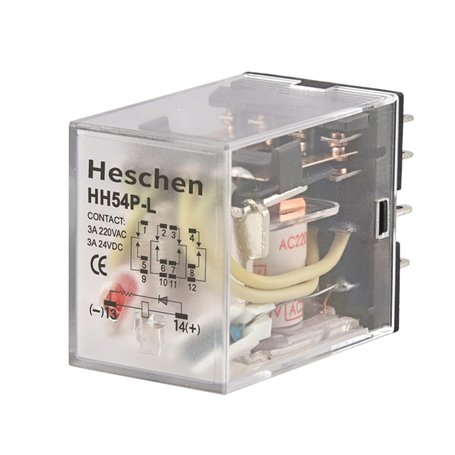 Heschen HH54P-L-220VAC - Relais de puissance à usage général 4PDT avec bobine 3 A 220 V AC/24 V DC