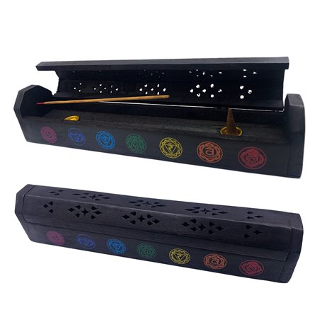 Snadi - Brûleur d'Encens Artisanal (Porte-Encens) | Boîte en Bois | Design de Chakras | Fait à la Main en Inde | Chaleur et Tran