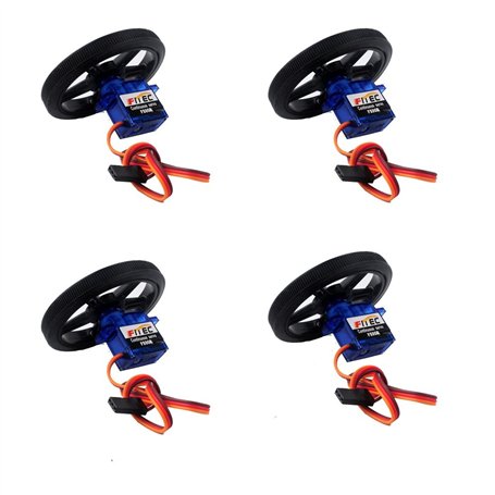 Geekstory Feetech FS90R Lot de 4 micro servomoteurs rotatifs à 360 degrés + roue de pneu RC pour Arduino Micro:bit