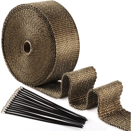 15M*50mm Ruban Isolant Thermique en Titanium Magma + 15 Attaches de Câble en Acier Inoxydable de Noir pour Tuyeau Collecteur Ech